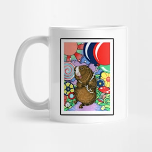 Happy Guinea Pig With Balloons - Black Outlined Version Mug